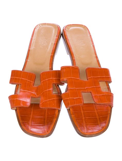 hermes crocodile slippers|Hermes orange sandals.